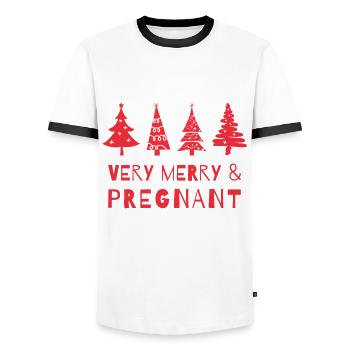 Fröhlich und schwanger an Weihnachten - Männer Kontrast-T-Shirt - Weiß/Schwarz - Vorne - AI Model Female 172 light (172cm) & AI Model Male 178 dark (178cm)