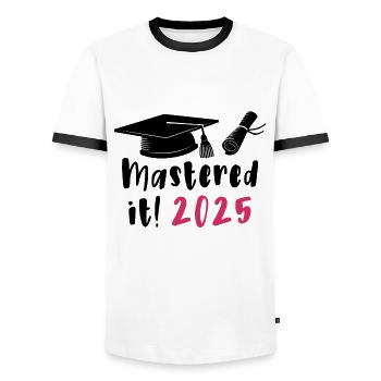Gemeistert 2025 Master Abschluss Graduiert 2025 - Männer Kontrast-T-Shirt - Weiß/Schwarz - Vorne - AI Model Female 172 light (172cm) & AI Model Male 178 dark (178cm)