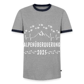 Alpenüberquerung 2025 Fernwanderung - Männer Kontrast-T-Shirt - Grau/Navy  - Vorne - AI Model Female 172 light (172cm) & AI Model Male 178 light (178cm)