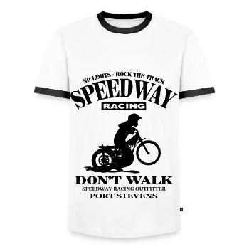 Speedway - Männer Kontrast-T-Shirt - Weiß/Schwarz - Vorne - AI Model Female 172 light (172cm) & AI Model Male 178 dark (178cm)
