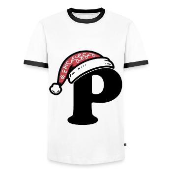 Letter P with Santa hat - Men's Ringer Shirt - white/black - Front - AI Model Female 172 light (172cm) & AI Model Male 178 dark (178cm)