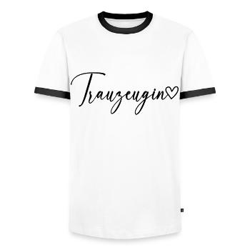 Trauzeugin Schrift - Männer Kontrast-T-Shirt - Weiß/Schwarz - Vorne - AI Model Female 172 light (172cm) & AI Model Male 178 dark (178cm)
