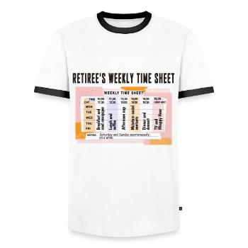 Daily Retiree Routine, Relaxed Retirement Schedule - Men's Ringer Shirt - white/black - Front - AI Model Female 172 light (172cm) & AI Model Male 178 dark (178cm)