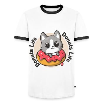 Life Donuts - lover - Men's Ringer Shirt - white/black - Front - AI Model Female 172 light (172cm) & AI Model Male 178 dark (178cm)