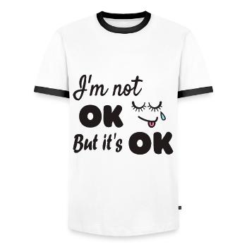 I'm not ok but it's ok - Men's Ringer Shirt - white/black - Front - AI Model Female 172 light (172cm) & AI Model Male 178 dark (178cm)