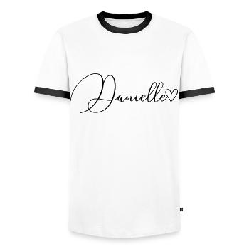 Danielle Surname First Name Girl - Men's Ringer Shirt - white/black - Front - AI Model Female 172 light (172cm) & AI Model Male 178 dark (178cm)