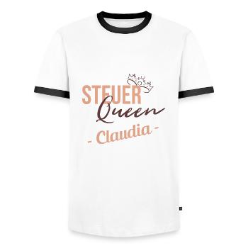 Steuer Queen Claudia - Männer Kontrast-T-Shirt - Weiß/Schwarz - Vorne - AI Model Female 172 light (172cm) & AI Model Male 178 dark (178cm)
