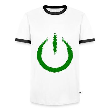 Power on Schalter Einschalten Ausschalten Symbol - Männer Kontrast-T-Shirt - Weiß/Schwarz - Vorne - AI Model Female 172 light (172cm) & AI Model Male 178 dark (178cm)