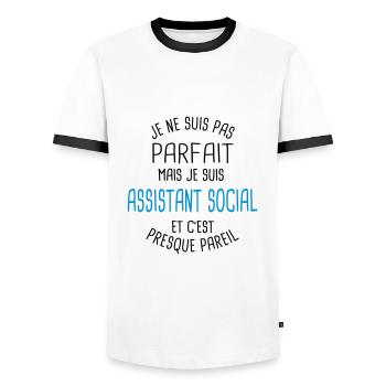 Pas parfait mais assistant social - T-shirt contrasté Homme - blanc/noir - Devant - AI Model Female 172 light (172cm) & AI Model Male 178 dark (178cm)
