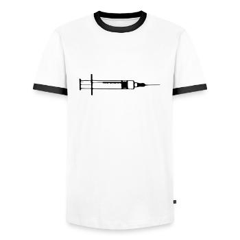 Syringe injection needle 1c. - Men's Ringer Shirt - white/black - Front - AI Model Female 172 light (172cm) & AI Model Male 178 dark (178cm)