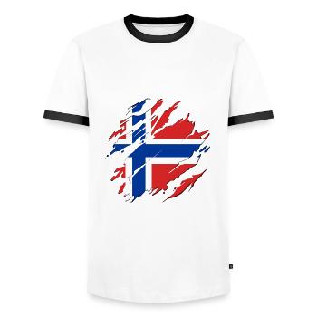 Norway flag scratches cracks Scandinavia - Men's Ringer Shirt - white/black - Front - AI Model Female 172 light (172cm) & AI Model Male 178 dark (178cm)
