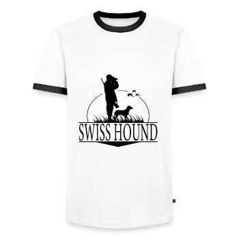 SWISS HOUND Jagdhunderasse Jäger Jagdhund Wilsigns - Männer Kontrast-T-Shirt - Weiß/Schwarz - Vorne - AI Model Female 172 light (172cm) & AI Model Male 178 dark (178cm)