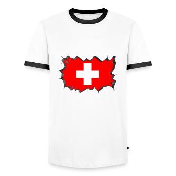 Swiss flag ice block cracks Switzerland - Men's Ringer Shirt - white/black - Front - AI Model Female 172 light (172cm) & AI Model Male 178 dark (178cm)
