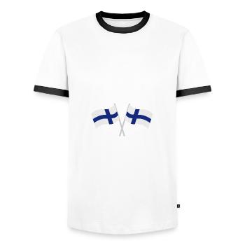 Suomi Finlande - T-shirt contrasté Homme - blanc/noir - Devant - AI Model Female 172 light (172cm) & AI Model Male 178 dark (178cm)