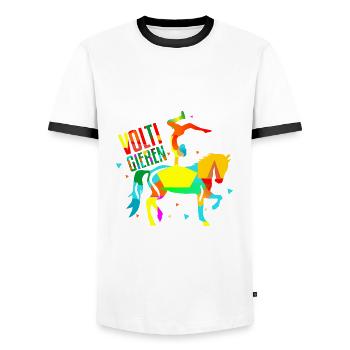 Sport équestre de voltige - T-shirt contrasté Homme - blanc/noir - Devant - AI Model Female 172 light (172cm) & AI Model Male 178 dark (178cm)
