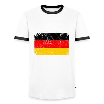 Germany Flag German Flag Used Look Home - Men's Ringer Shirt - white/black - Front - AI Model Female 172 light (172cm) & AI Model Male 178 dark (178cm)