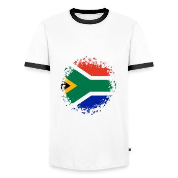 South Africa Flag Africa South African Flag - Men's Ringer Shirt - white/black - Front - AI Model Female 172 light (172cm) & AI Model Male 178 dark (178cm)