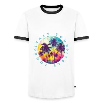Visite des palmiers en Italie - T-shirt contrasté Homme - blanc/noir - Devant - AI Model Female 172 light (172cm) & AI Model Male 178 dark (178cm)