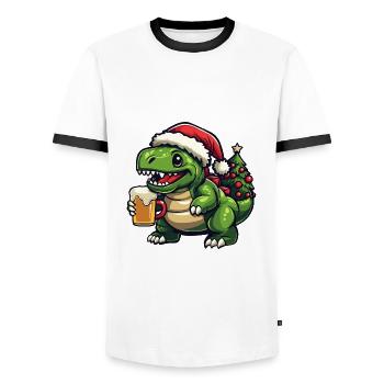 Dinosaurier stegosaurus Weihnachten Bier Lustig - Männer Kontrast-T-Shirt - Weiß/Schwarz - Vorne - AI Model Female 172 light (172cm) & AI Model Male 178 dark (178cm)