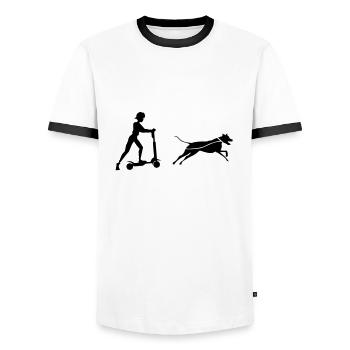 Dog Sports Dog Training Scooter - Men's Ringer Shirt - white/black - Front - AI Model Female 172 light (172cm) & AI Model Male 178 dark (178cm)