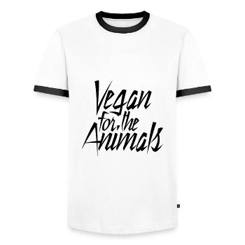 VEGAN POUR LES ANIMAUX - T-shirt contrasté Homme - blanc/noir - Devant - AI Model Female 172 light (172cm) & AI Model Male 178 dark (178cm)