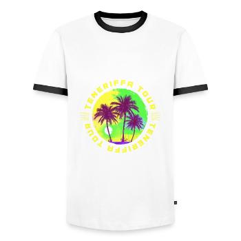 Tenerife Tour Palm Tree Holidays - Men's Ringer Shirt - white/black - Front - AI Model Female 172 light (172cm) & AI Model Male 178 dark (178cm)