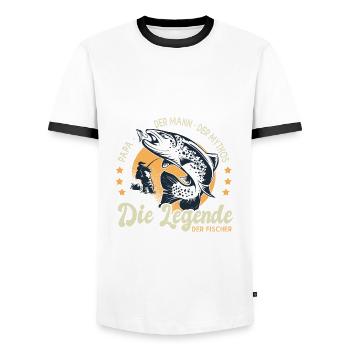 papa, der Mann, der Mythos, die Legende, der Fisch - Männer Kontrast-T-Shirt - Weiß/Schwarz - Vorne - AI Model Female 172 light (172cm) & AI Model Male 178 dark (178cm)