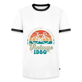 1980 Anniversary cycling bike Born in 1980 - Men's Ringer Shirt - white/black - Front - AI Model Female 172 light (172cm) & AI Model Male 178 dark (178cm)