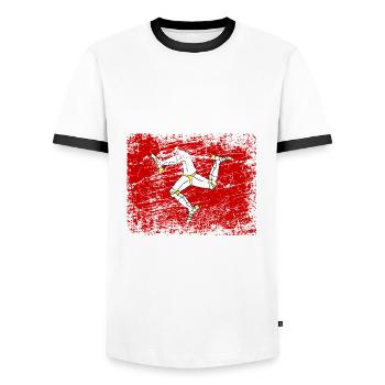 Isle of Man Flagge Triskele Flag of Isle of Man - Men's Ringer Shirt - white/black - Front - AI Model Female 172 light (172cm) & AI Model Male 178 dark (178cm)
