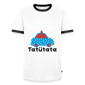 Auto mit Punkten und Herzen tatütata - Männer Kontrast-T-Shirt - Weiß/Schwarz - Vorne - AI Model Female 172 light (172cm) & AI Model Male 178 dark (178cm)