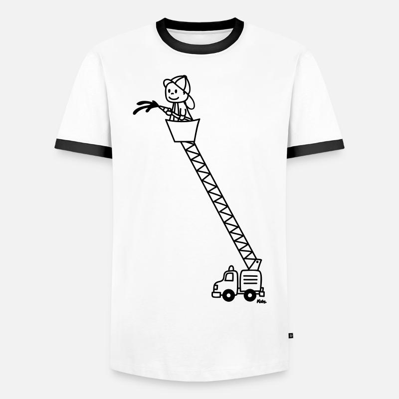 Feuerwehrmann mit Feuerwehrauto - Männer Kontrast-T-Shirt - Weiß/Schwarz