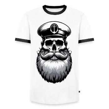 Captain Hamburg St Pauli Hanseatic City Skull - Men's Ringer Shirt - white/black - Front - AI Model Female 172 light (172cm) & AI Model Male 178 dark (178cm)