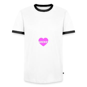 fieldhockey team herz - Männer Kontrast-T-Shirt - Weiß/Schwarz - Vorne - AI Model Female 172 light (172cm) & AI Model Male 178 dark (178cm)