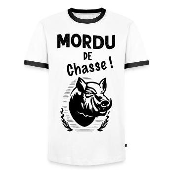 Mordu De Chasse Au Sanglier Humour Chasse - T-shirt contrasté Homme - blanc/noir - Devant - AI Model Female 172 light (172cm) & AI Model Male 178 dark (178cm)