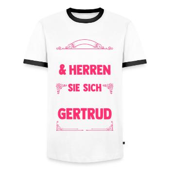 Gertrud - Männer Kontrast-T-Shirt - Weiß/Schwarz - Vorne - AI Model Female 172 light (172cm) & AI Model Male 178 dark (178cm)