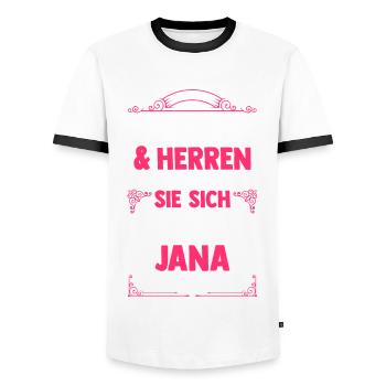 Jana - Männer Kontrast-T-Shirt - Weiß/Schwarz - Vorne - AI Model Female 172 light (172cm) & AI Model Male 178 dark (178cm)