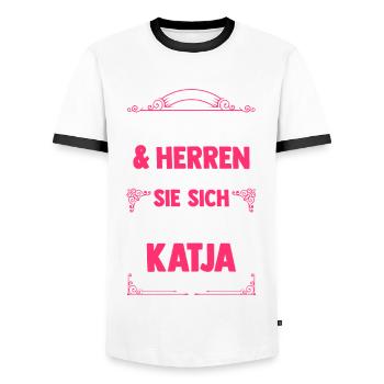 Katja - Männer Kontrast-T-Shirt - Weiß/Schwarz - Vorne - AI Model Female 172 light (172cm) & AI Model Male 178 dark (178cm)