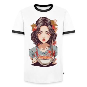 Rétro Japon Ramen Popart Esthétique Food Design - T-shirt contrasté Homme - blanc/noir - Devant - AI Model Female 172 light (172cm) & AI Model Male 178 dark (178cm)