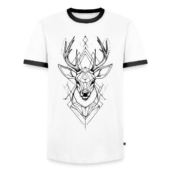 Deer Deer Antlers Geometric Animal Forest Nature - Men's Ringer Shirt - white/black - Front - AI Model Female 172 light (172cm) & AI Model Male 178 dark (178cm)