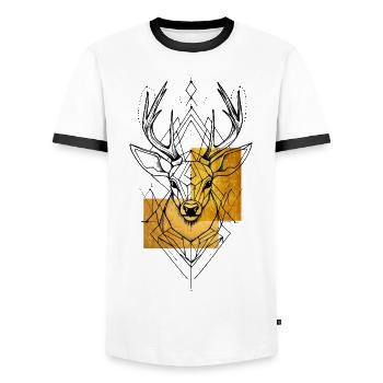 Deer Deer Antler Animal Geometric Gold Art - Men's Ringer Shirt - white/black - Front - AI Model Female 172 light (172cm) & AI Model Male 178 dark (178cm)