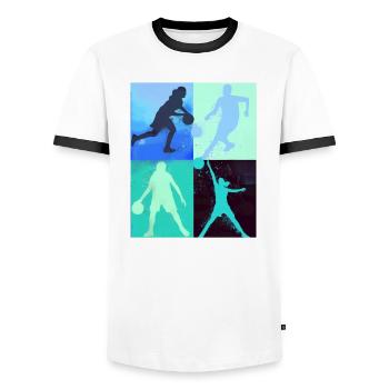 Basket-ball,Sports,Graffiti,Peinture,Joueur de basket-ball - T-shirt contrasté Homme - blanc/noir - Devant - AI Model Female 172 light (172cm) & AI Model Male 178 dark (178cm)