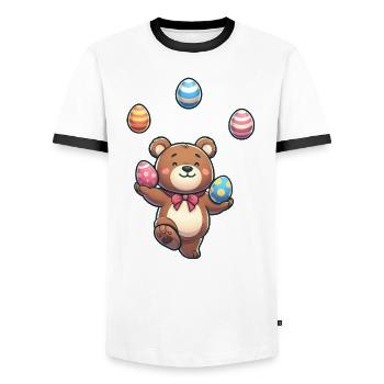 Ostern Bär Jongliert mit Ostereiern Süßes Cartoon - Männer Kontrast-T-Shirt - Weiß/Schwarz - Vorne - AI Model Female 172 light (172cm) & AI Model Male 178 dark (178cm)