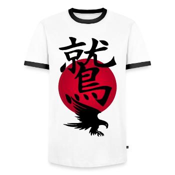 Black Eagle and Red Sun - Men's Ringer Shirt - white/black - Front - AI Model Female 172 light (172cm) & AI Model Male 178 dark (178cm)