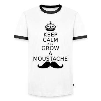 KEEP CALM AND GROW A MOUSTACHE - Men's Ringer Shirt - white/black - Front - AI Model Female 172 light (172cm) & AI Model Male 178 dark (178cm)