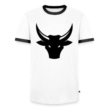 Stier / Bulle / Ochse / Stierkopf (2C) - Männer Kontrast-T-Shirt - Weiß/Schwarz - Vorne - AI Model Female 172 light (172cm) & AI Model Male 178 dark (178cm)