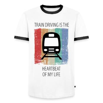 Train Railway Railroad Worker Trains Train Driver - Men's Ringer Shirt - white/black - Front - AI Model Female 172 light (172cm) & AI Model Male 178 dark (178cm)