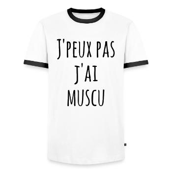Je peux pas j'ai muscu - T-shirt contrasté Homme - blanc/noir - Devant - AI Model Female 172 light (172cm) & AI Model Male 178 dark (178cm)