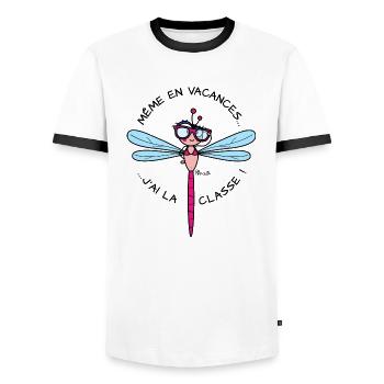 Libellule, Cadeau Instit, J'ai la Classe, Vacances - T-shirt contrasté Homme - blanc/noir - Devant - AI Model Female 172 light (172cm) & AI Model Male 178 dark (178cm)
