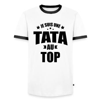 je suis une tata au top - T-shirt contrasté Homme - blanc/noir - Devant - AI Model Female 172 light (172cm) & AI Model Male 178 dark (178cm)