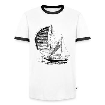 The sailboat - Men's Ringer Shirt - white/black - Front - AI Model Female 172 light (172cm) & AI Model Male 178 dark (178cm)